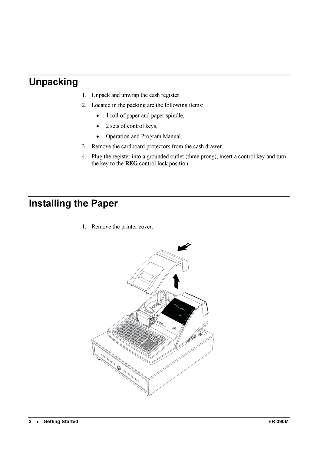 Sam4s ER-390M manual Unpacking, Installing the Paper 