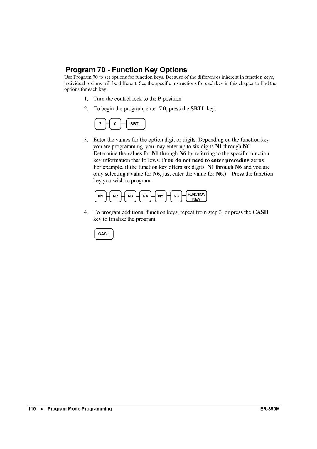 Sam4s ER-390M manual Program 70 Function Key Options 