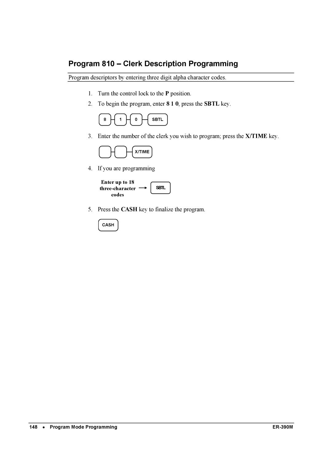 Sam4s ER-390M manual Program 810 Clerk Description Programming 