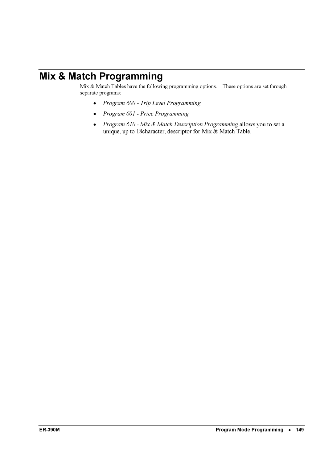 Sam4s ER-390M manual Mix & Match Programming 