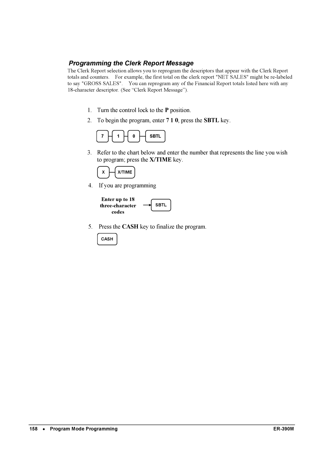 Sam4s ER-390M manual Programming the Clerk Report Message 