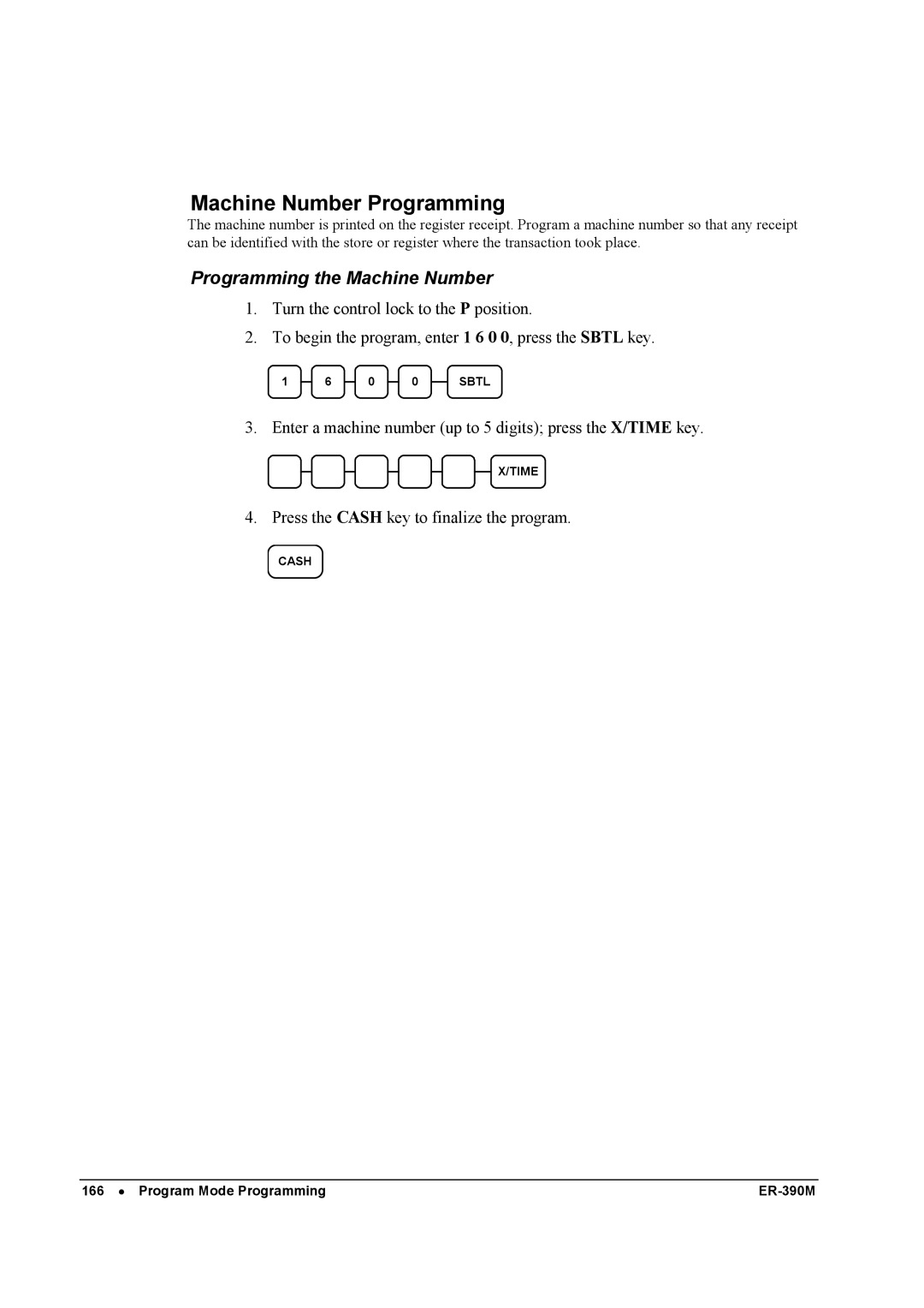 Sam4s ER-390M manual Machine Number Programming, Programming the Machine Number 