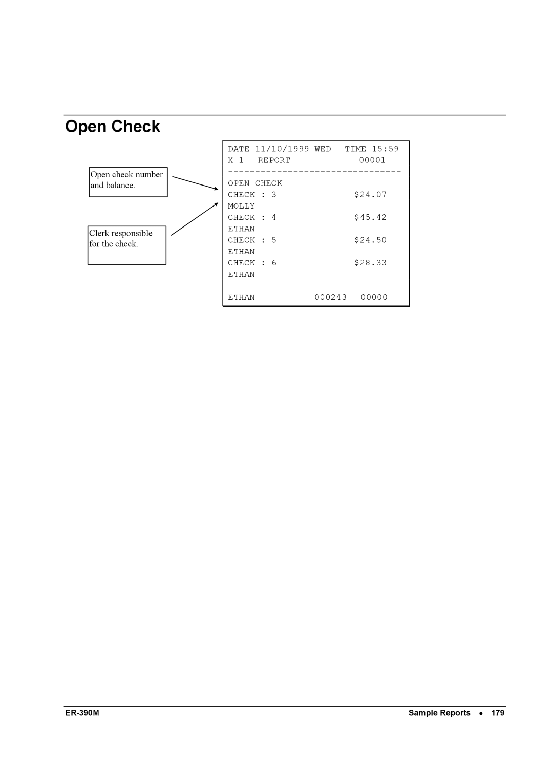 Sam4s ER-390M manual Open Check 