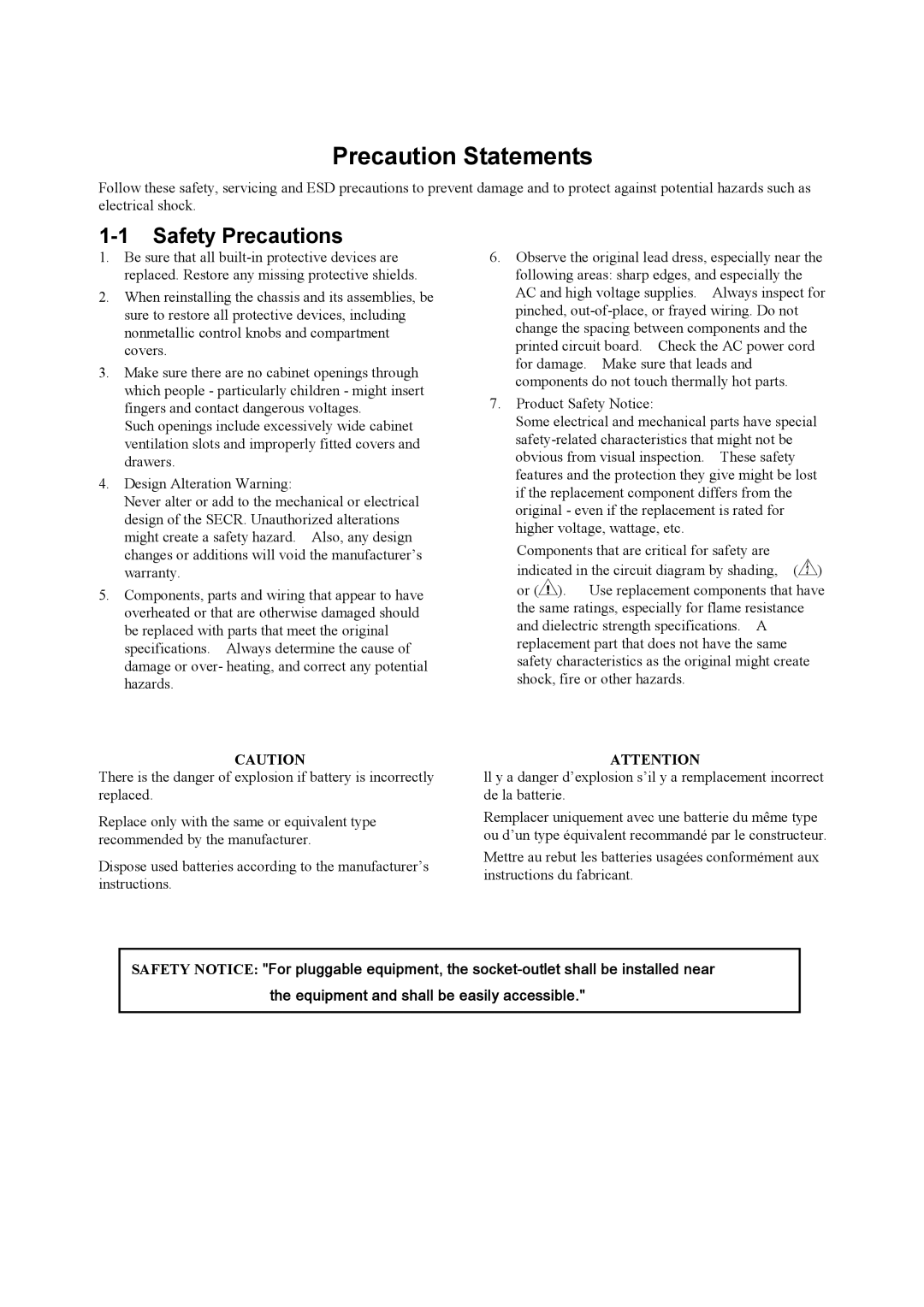 Sam4s ER-390M manual Precaution Statements, Safety Precautions 