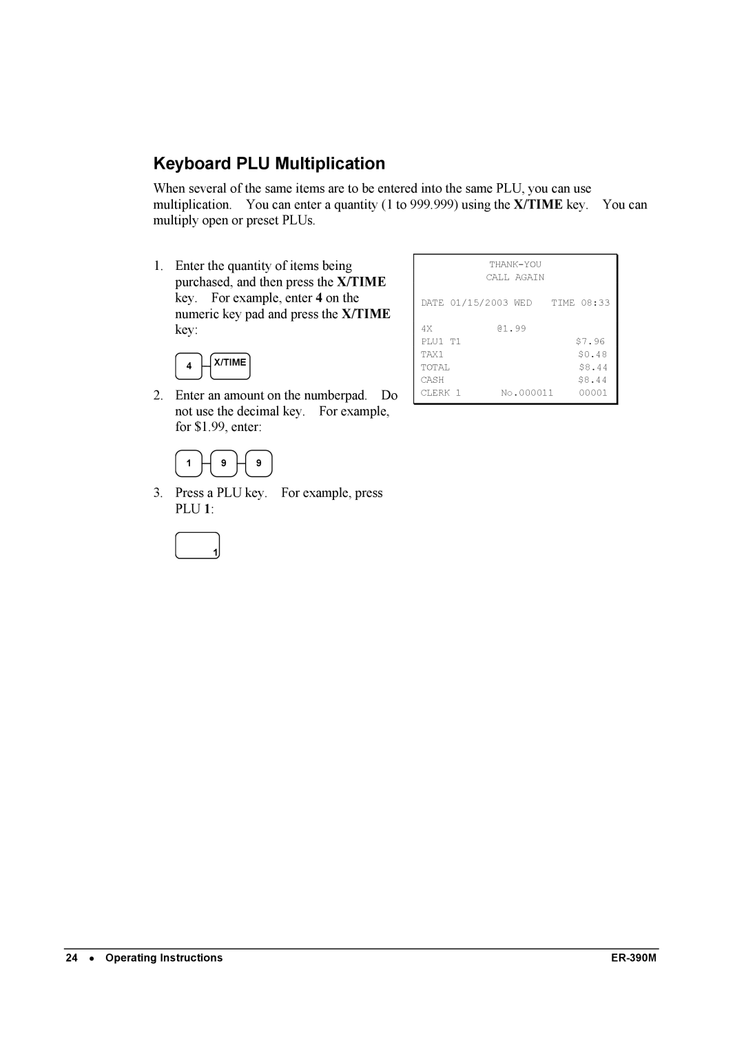 Sam4s ER-390M manual Keyboard PLU Multiplication 