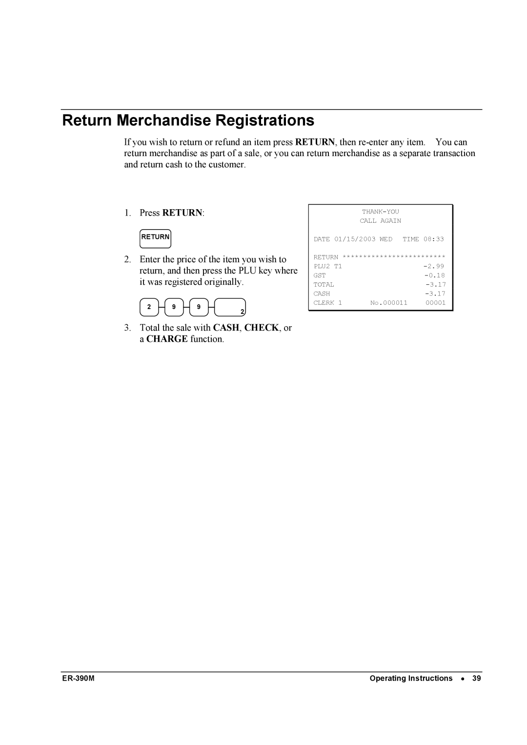 Sam4s ER-390M manual Return Merchandise Registrations 