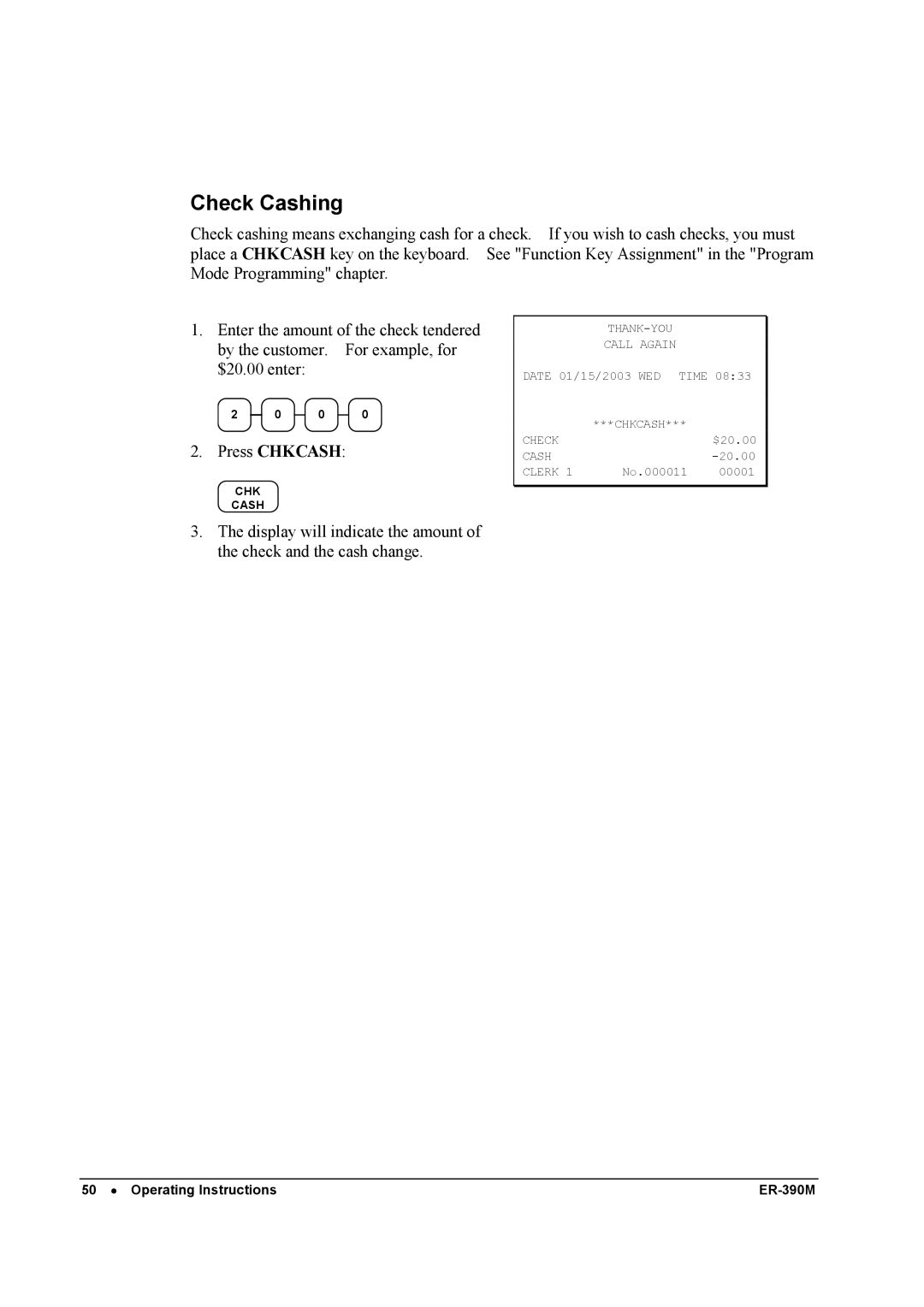 Sam4s ER-390M manual Check Cashing 