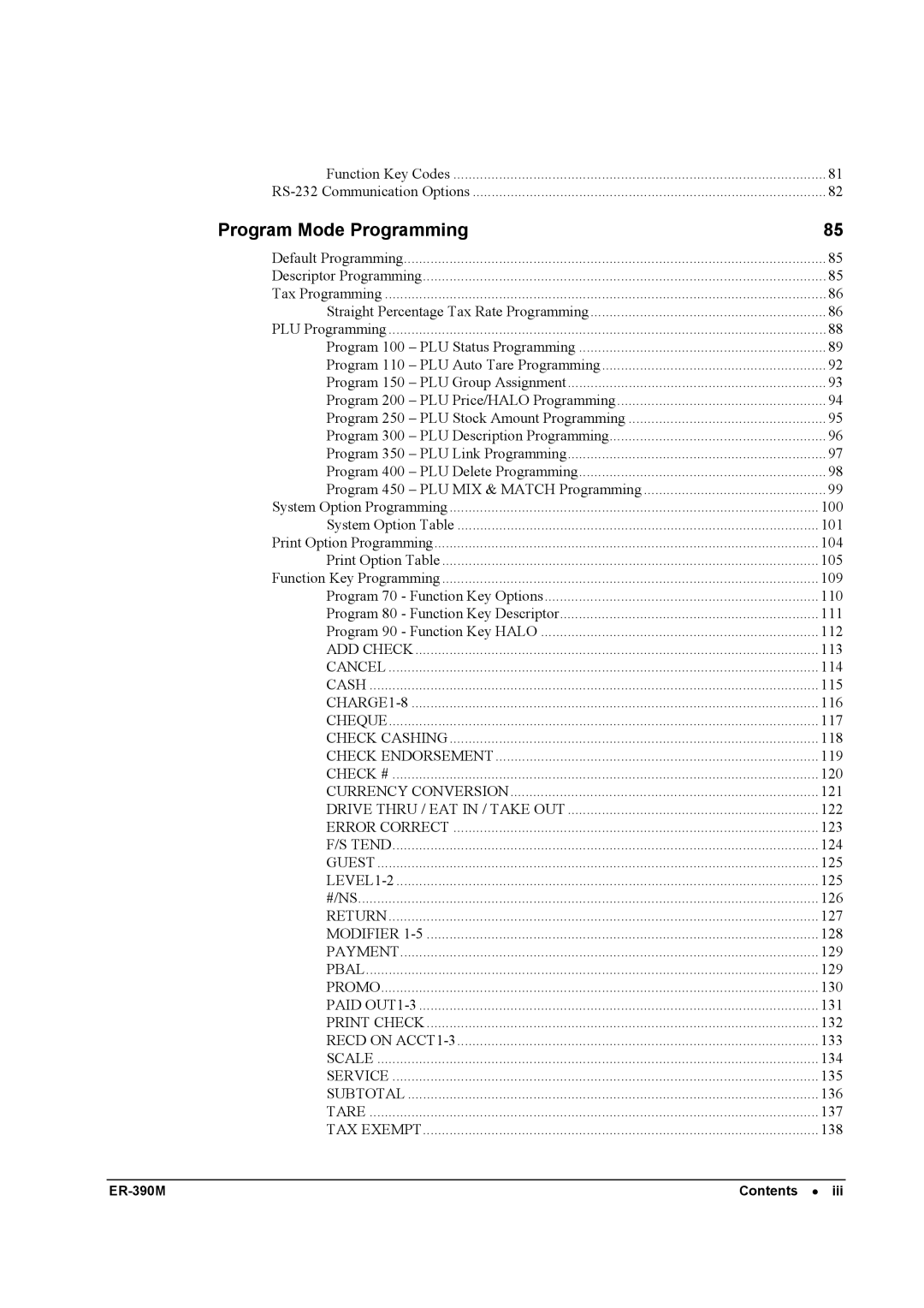 Sam4s ER-390M manual Program Mode Programming 