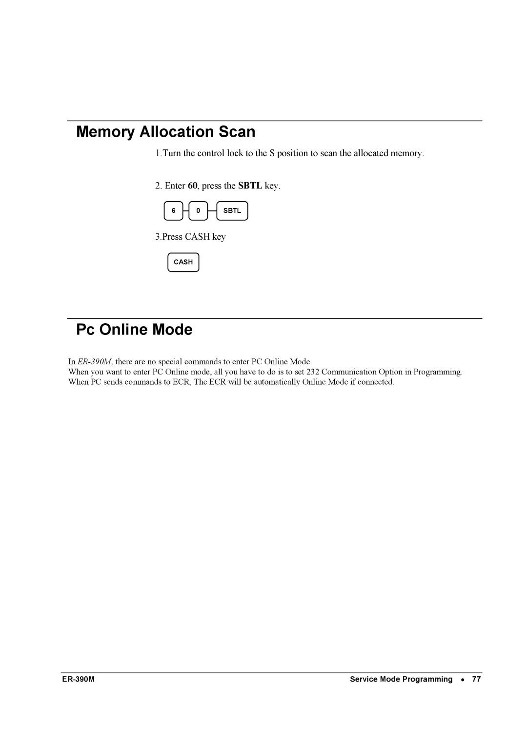 Sam4s ER-390M manual Memory Allocation Scan, Pc Online Mode 