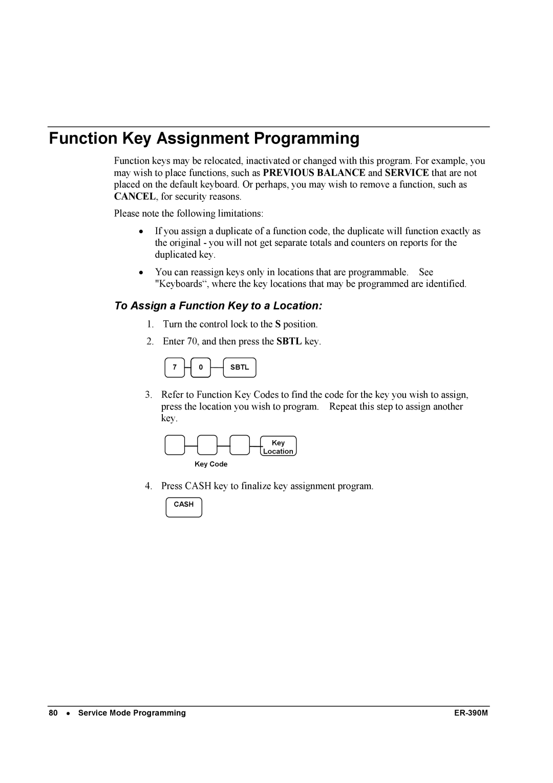 Sam4s ER-390M manual Function Key Assignment Programming, To Assign a Function Key to a Location 