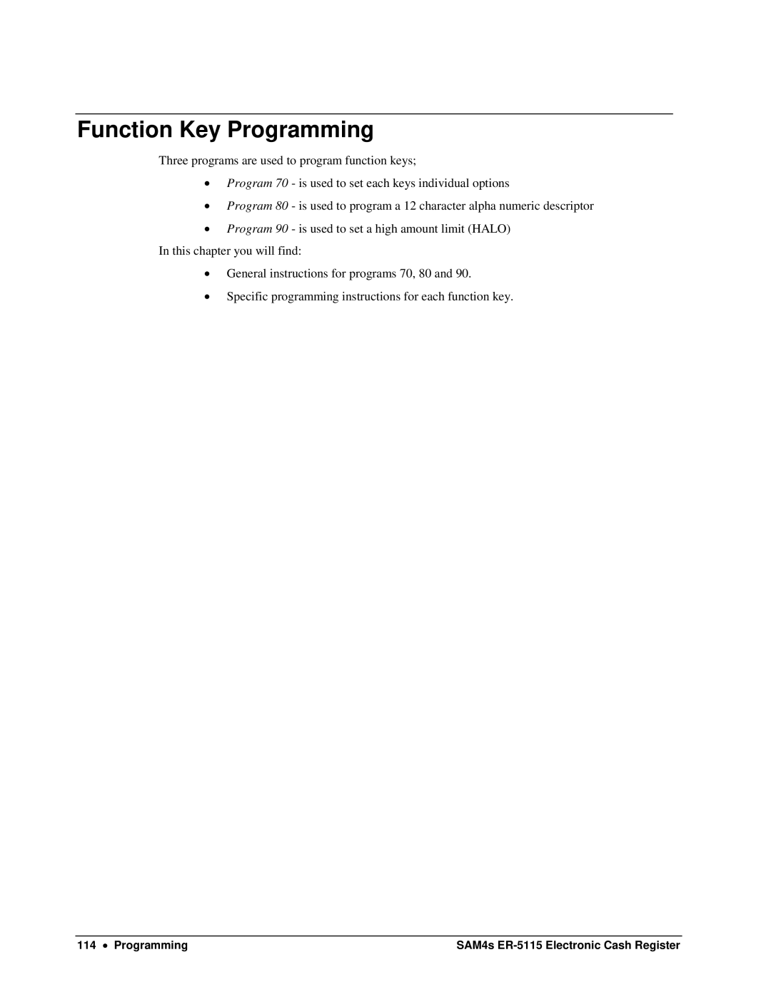 Sam4s SAM4s ER-5115 specifications Function Key Programming 