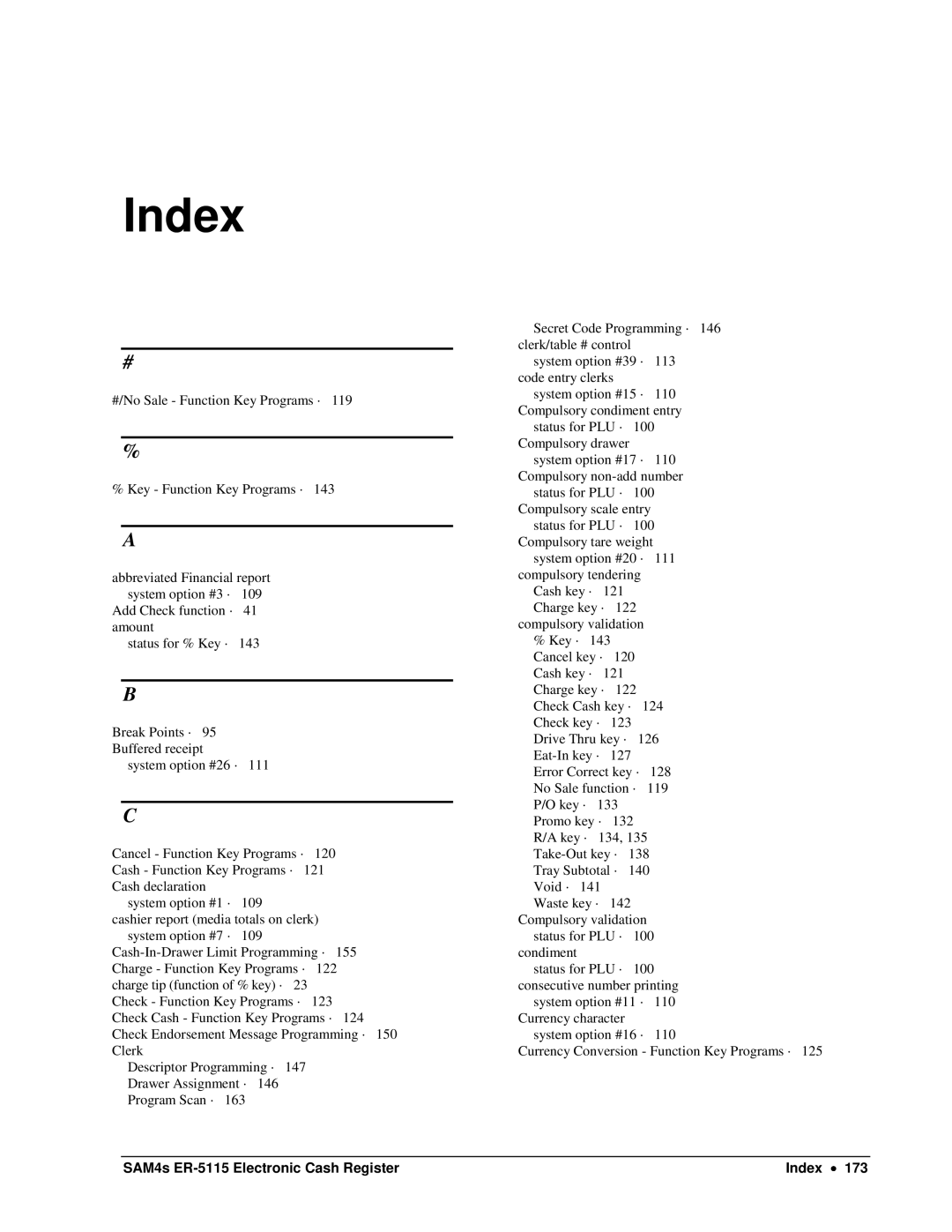 Sam4s SAM4s ER-5115 specifications Index 