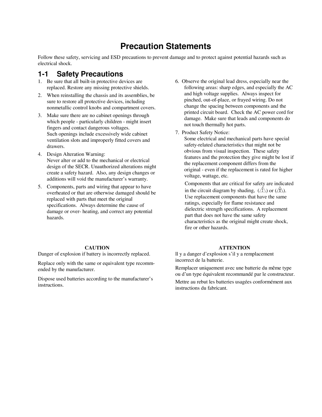 Sam4s SAM4s ER-5115 specifications Precaution Statements, Safety Precautions 