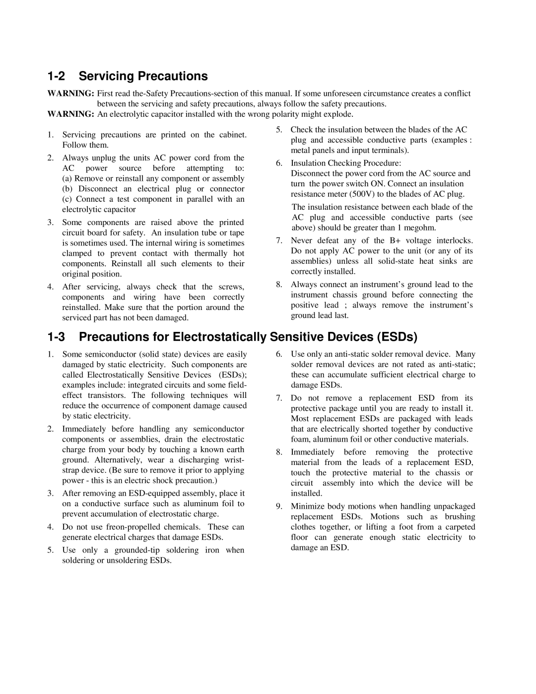 Sam4s SAM4s ER-5115 specifications Servicing Precautions, Precautions for Electrostatically Sensitive Devices ESDs 