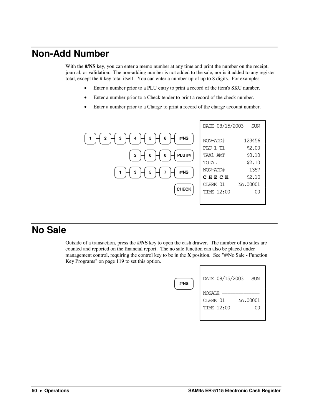 Sam4s SAM4s ER-5115 specifications Non-Add Number, No Sale 