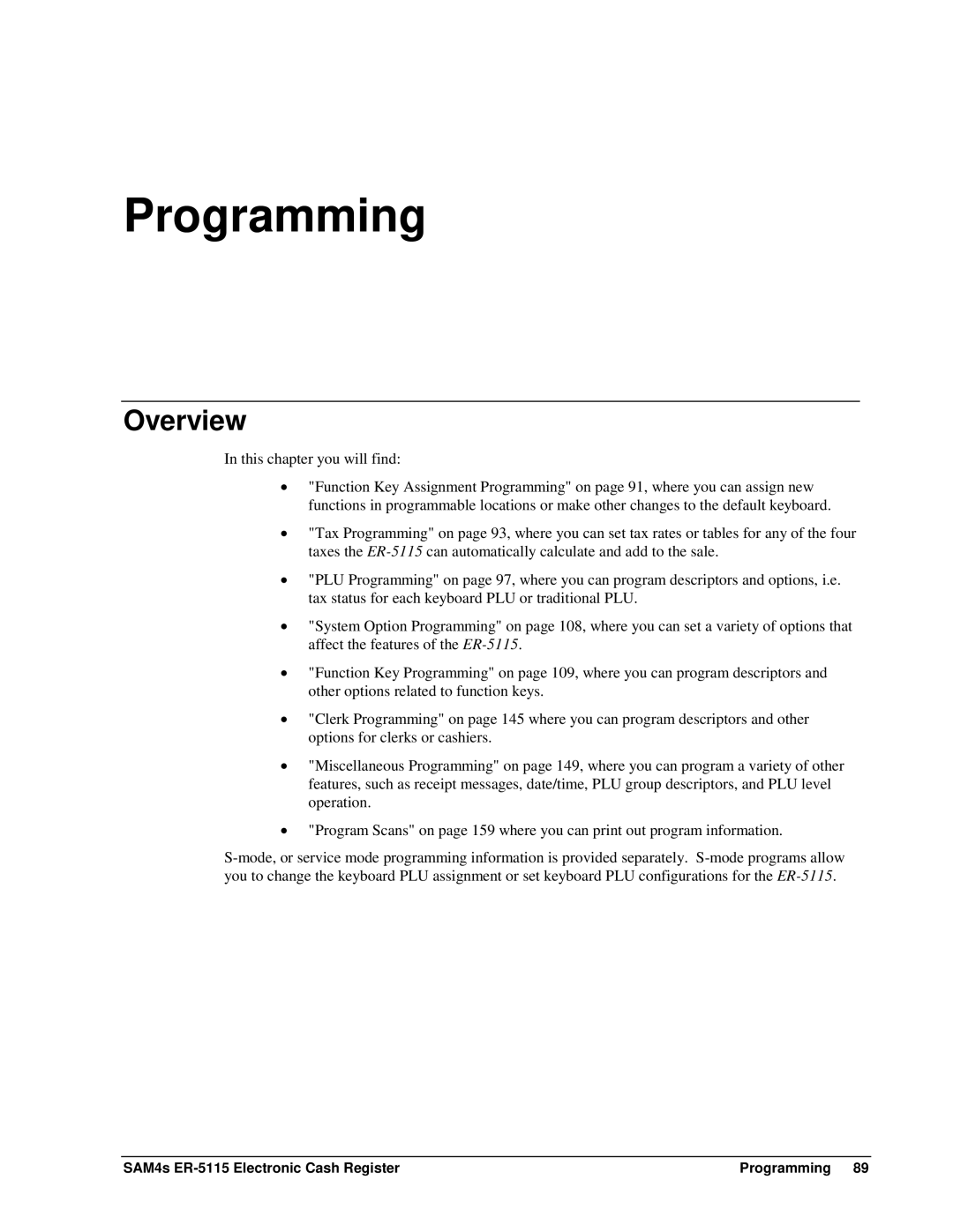 Sam4s SAM4s ER-5115 specifications Programming 