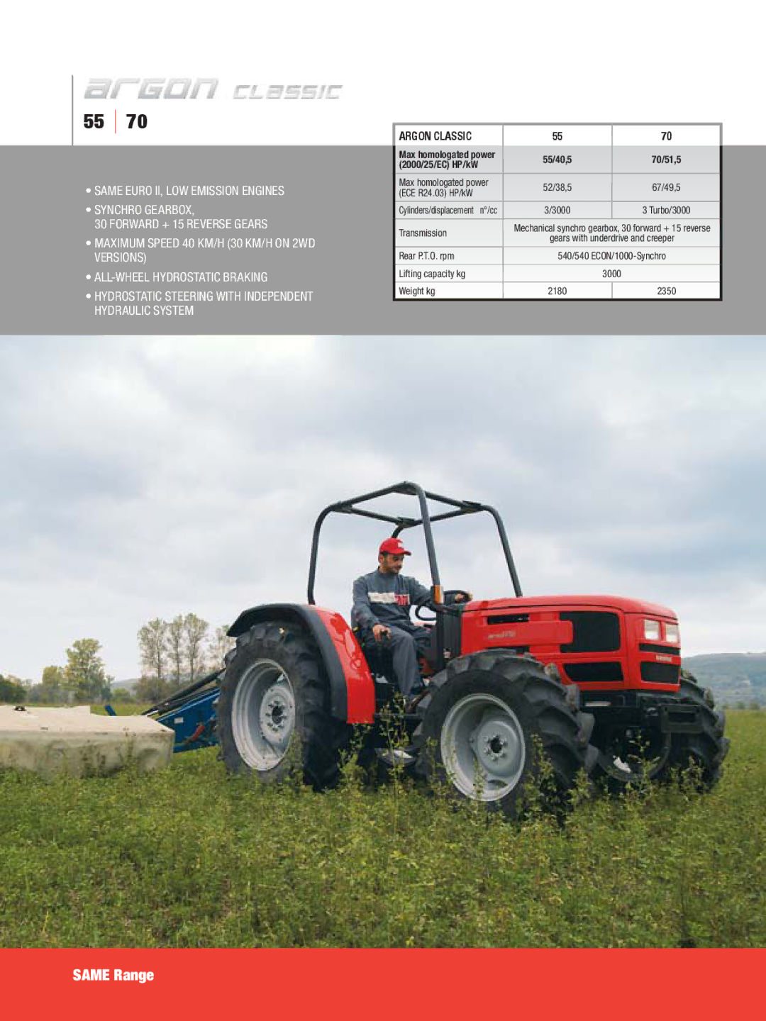 SAME Tractors manual Same Euro II, LOW Emission Engines, Synchro Gearbox, Forward + 15 Reverse Gears, Hydraulic System 