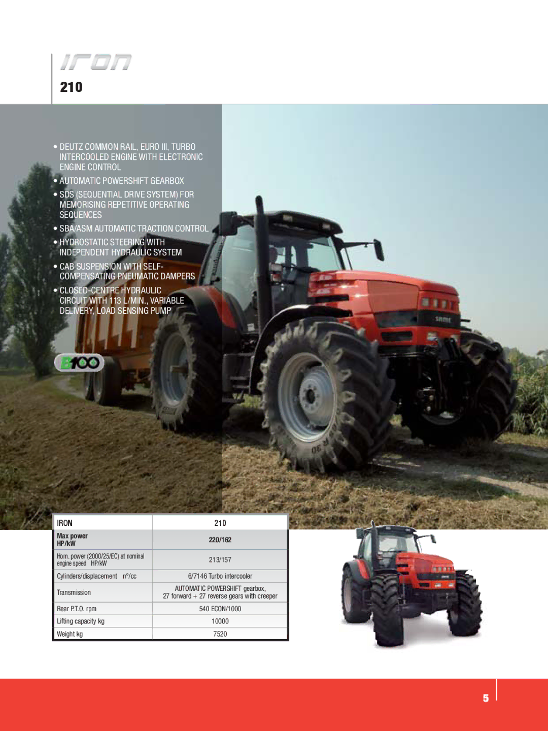 SAME Tractors manual 210, Automatic Powershift Gearbox, SBA/ASM Automatic Traction Control, Iron 