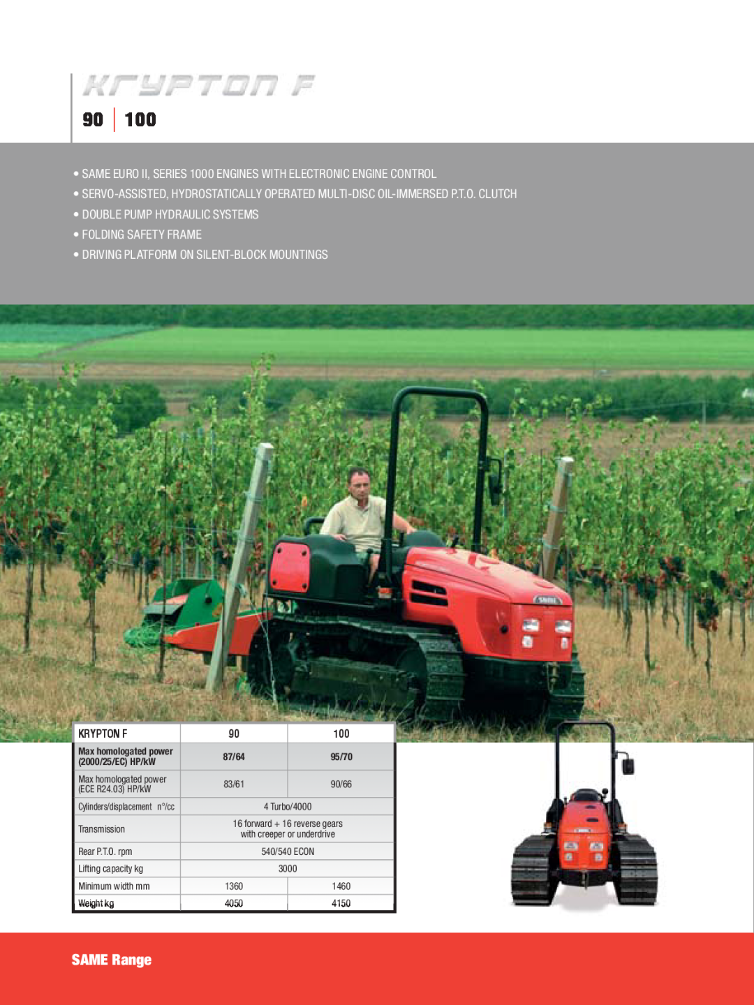 SAME Tractors manual SAME Range, •Double Pump Hydraulic Systems, •Folding Safety Frame 
