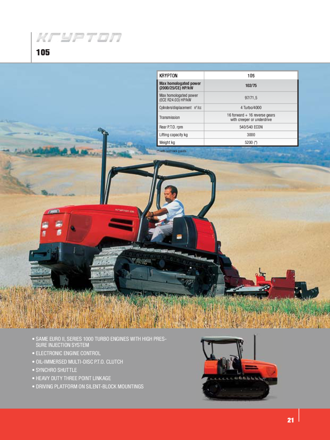 SAME Tractors manual •Electronic Engine Control, •Oil-Immersed Multi-Discp.T.O. Clutch 