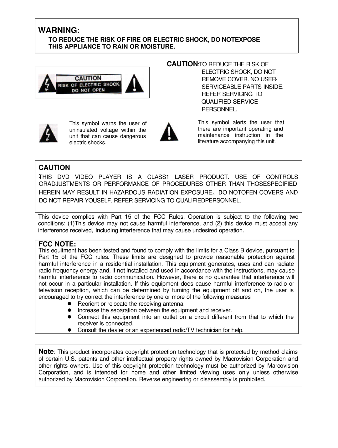 Sampo DVE-560 manual FCC Note 