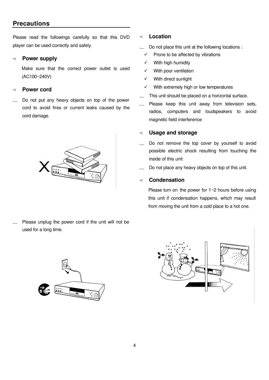 Sampo DVE-560 manual Precautions 