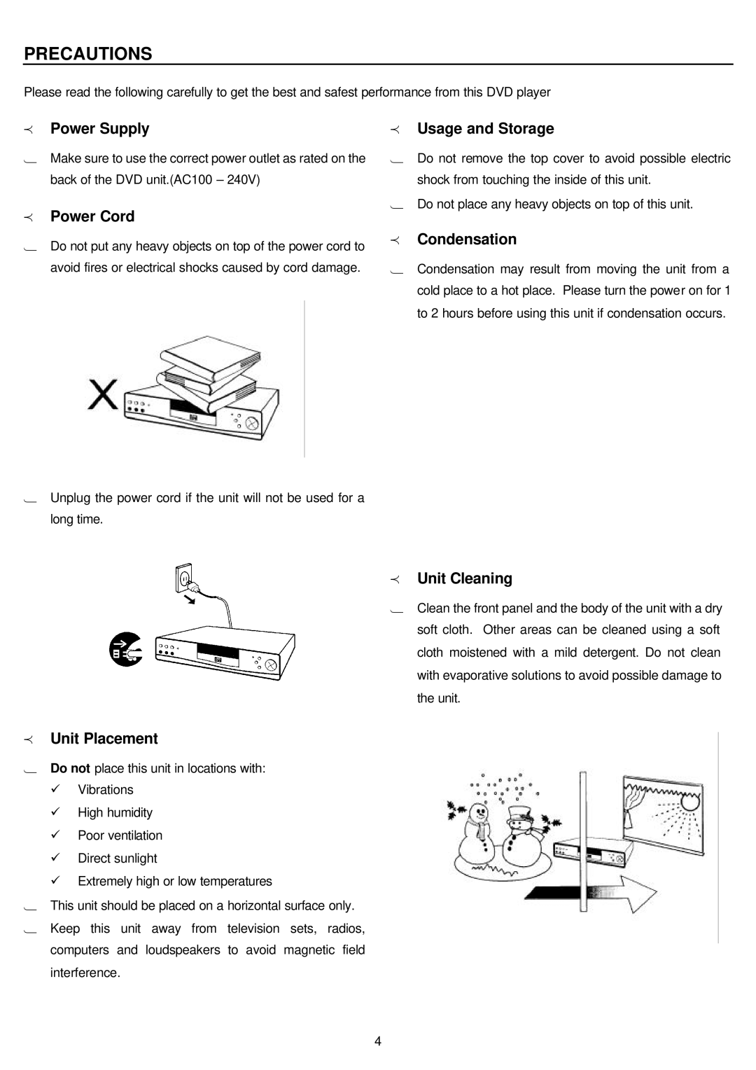 Sampo DVE-6xx manual Precautions 