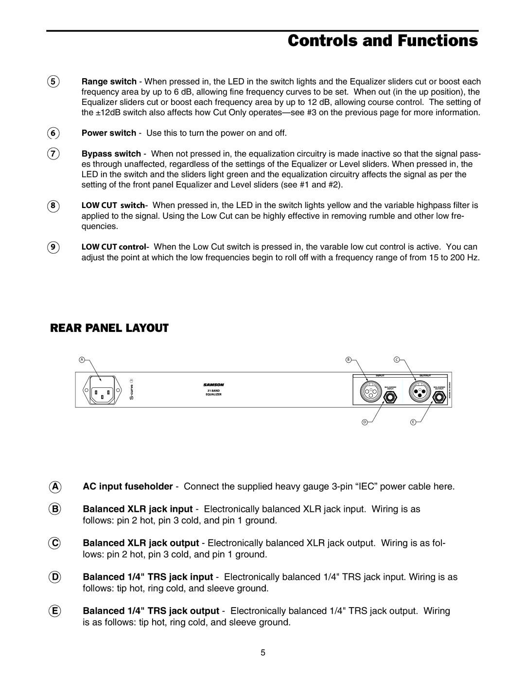 Samson 131 manual Rear Panel Layout 