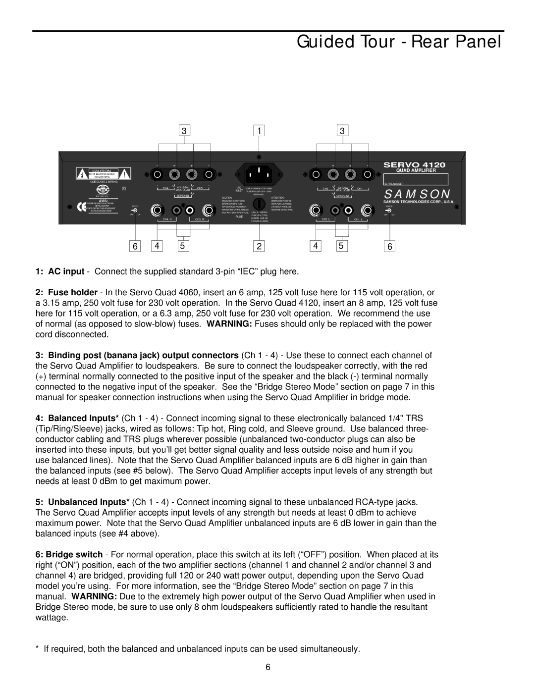 Samson 4060/4120 owner manual Guided Tour Rear Panel, Emc 