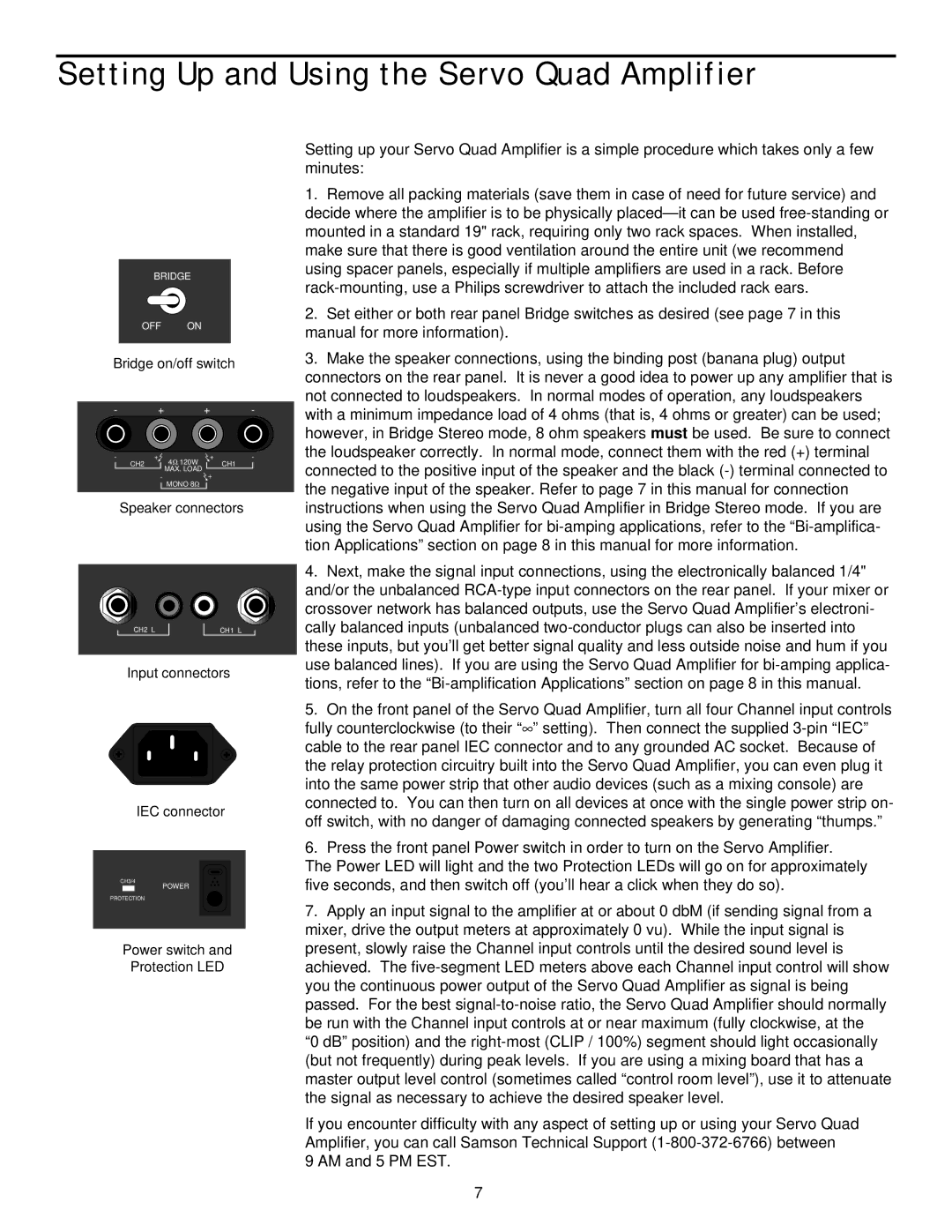 Samson 4060/4120 owner manual Setting Up and Using the Servo Quad Amplifier 