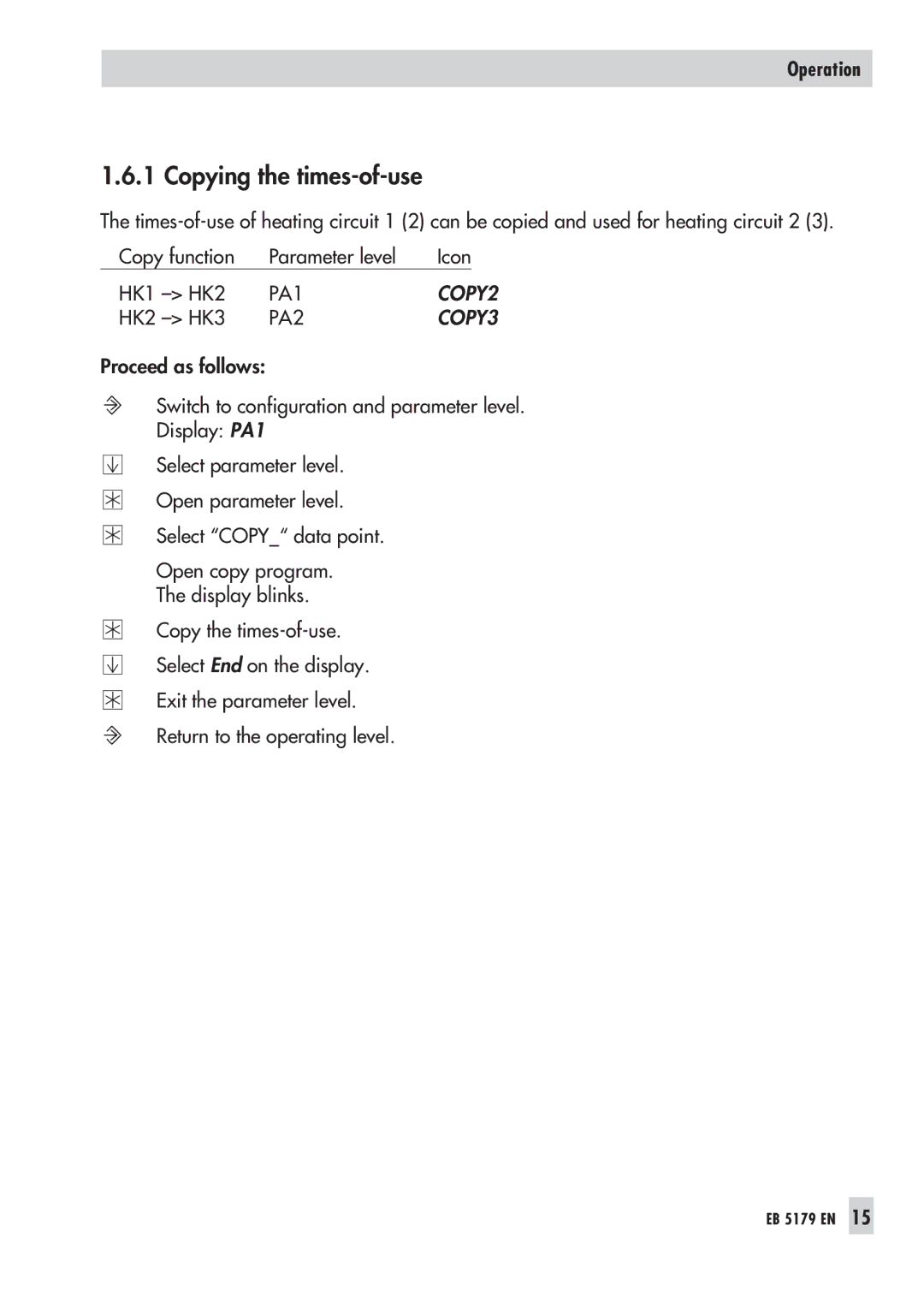 Samson 5179, 5100 operating instructions Copying the times-of-use, HK1 HK2, HK2 HK3 