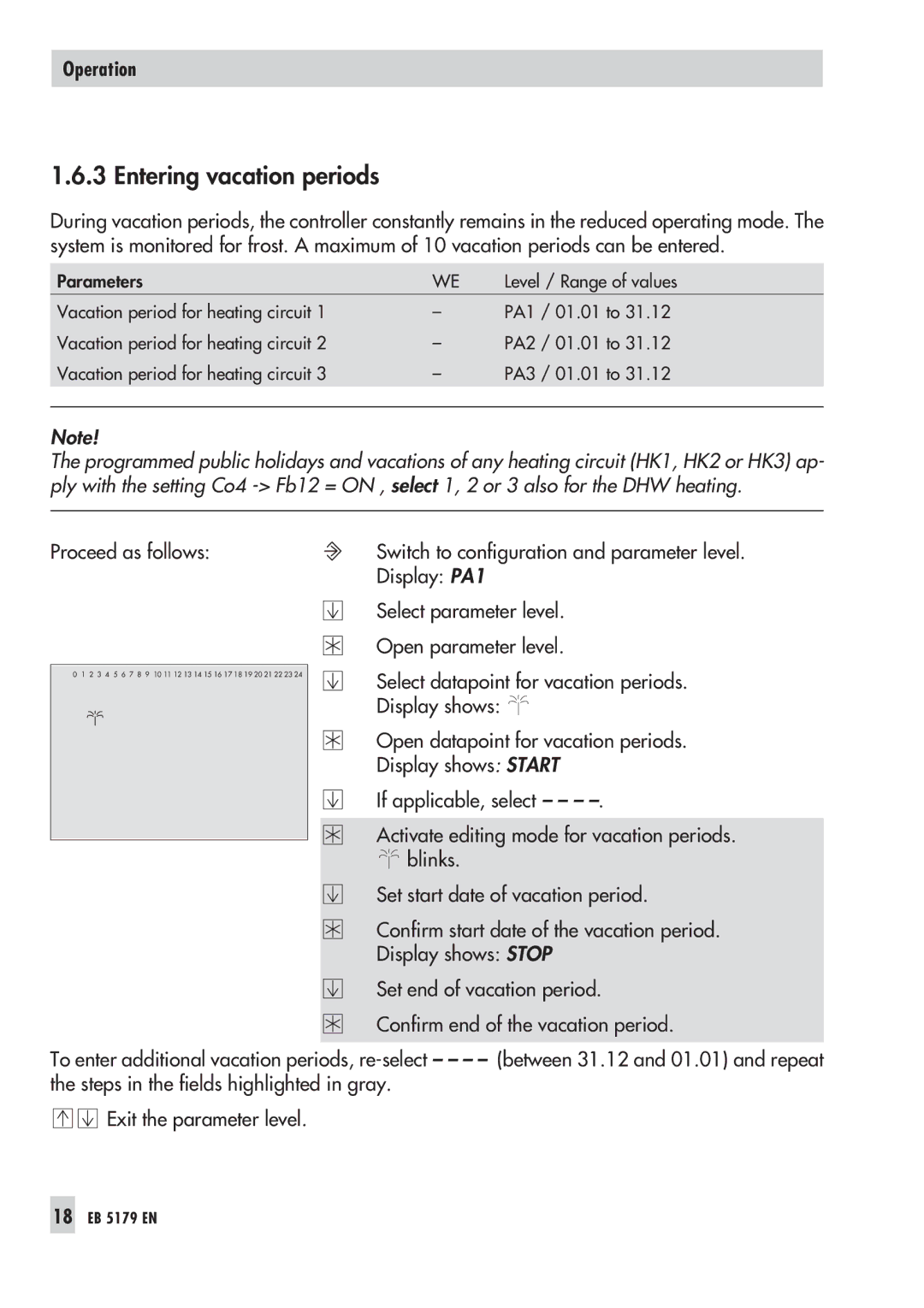 Samson 5100, 5179 operating instructions Entering vacation periods 