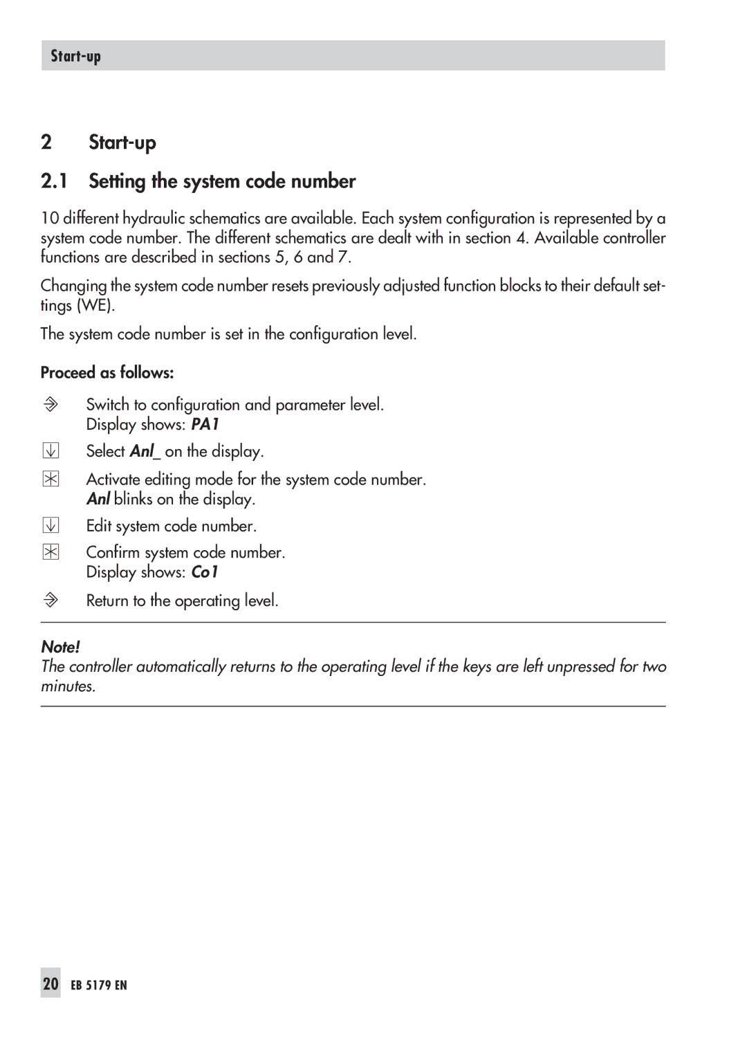 Samson 5100, 5179 operating instructions Start-up Setting the system code number 