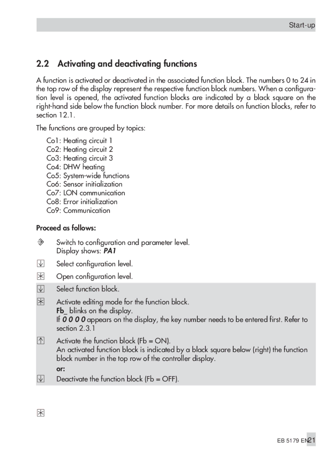 Samson 5179, 5100 operating instructions Activating and deactivating functions 