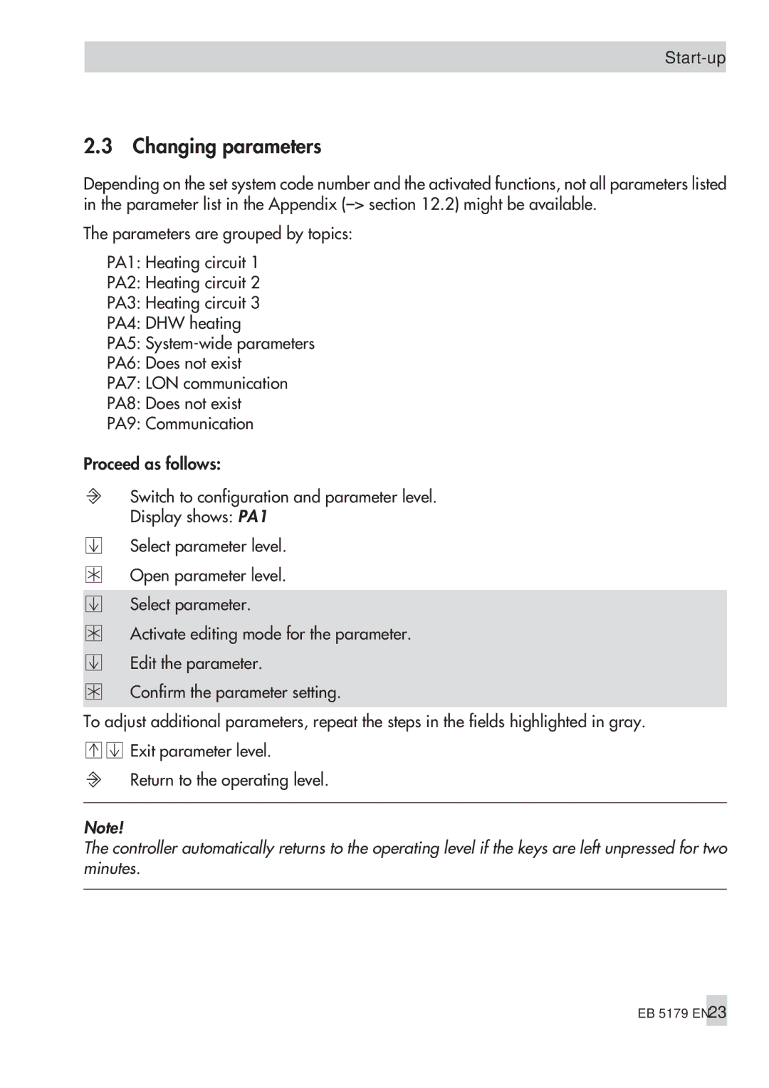 Samson 5179, 5100 operating instructions Changing parameters 