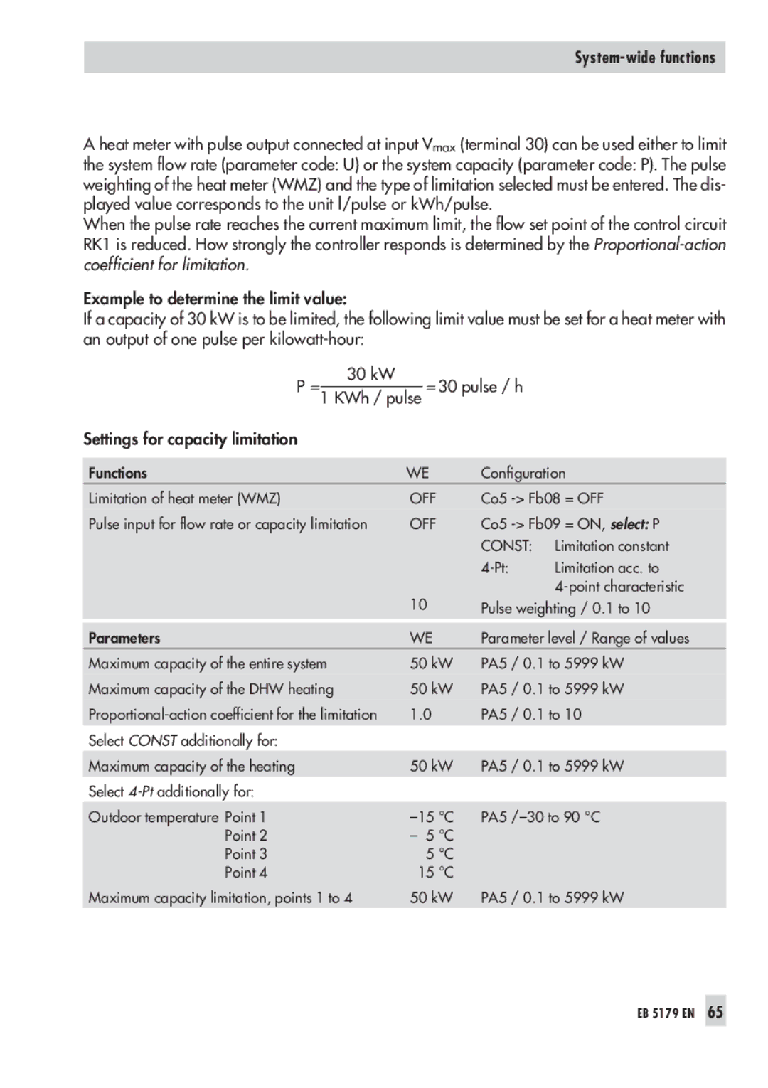 Samson 5179, 5100 operating instructions Settings for capacity limitation, Const 