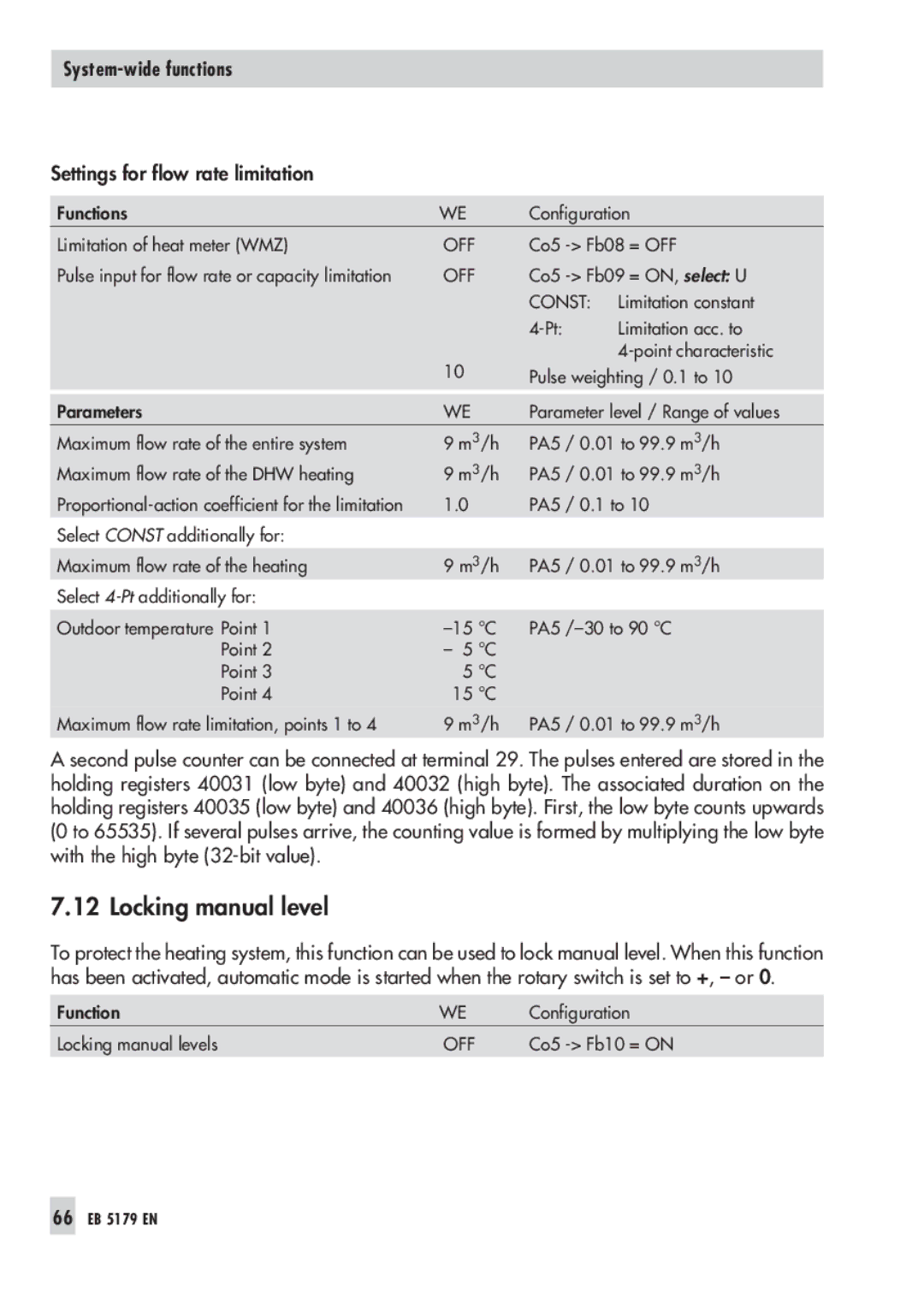 Samson 5100, 5179 operating instructions Locking manual level, Settings for flow rate limitation 