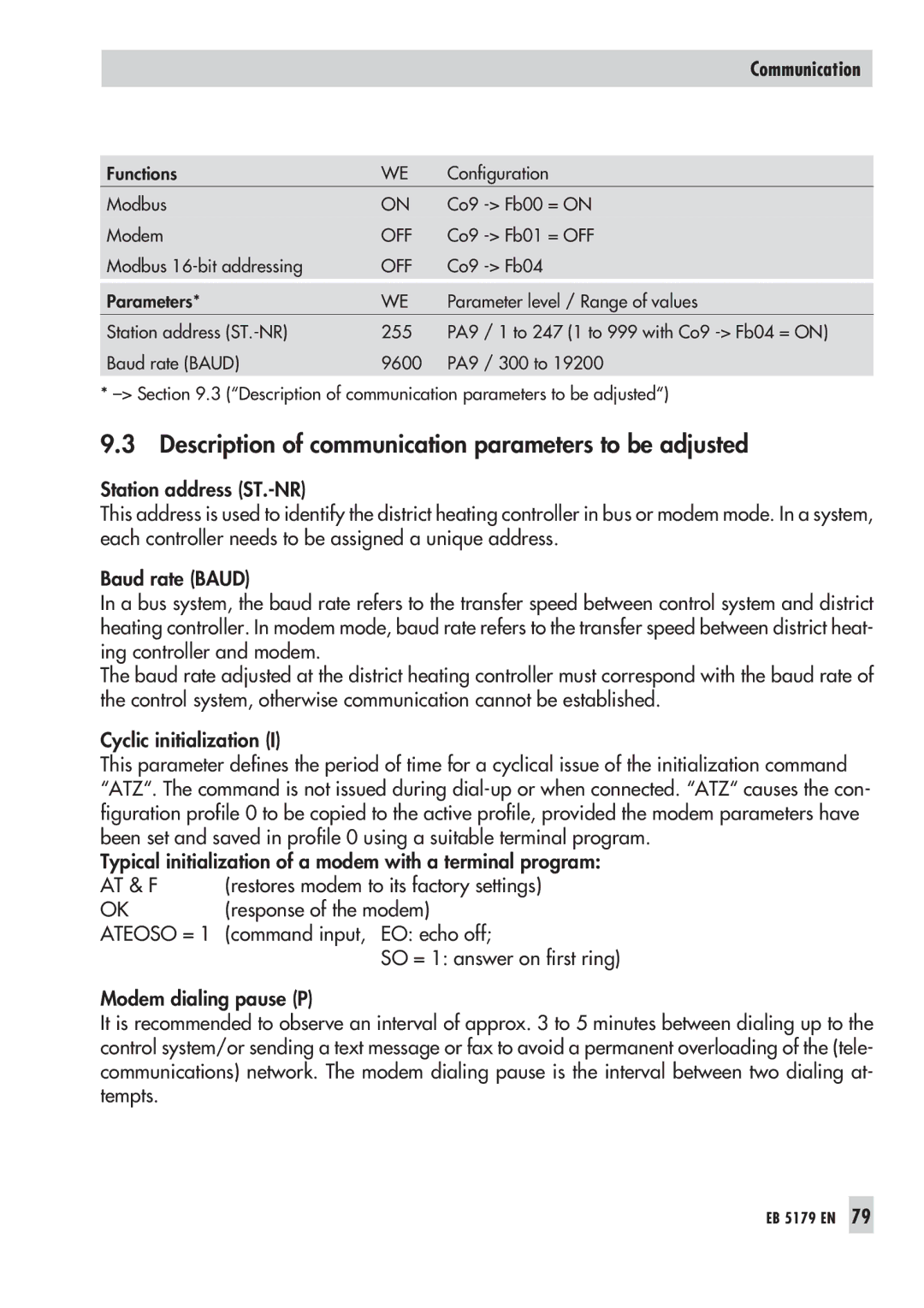 Samson 5179, 5100 operating instructions Description of communication parameters to be adjusted, Command input, EO echo off 