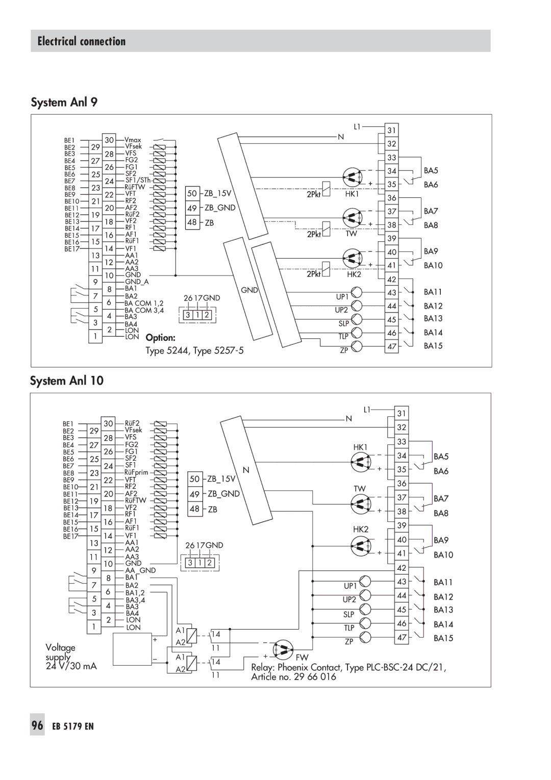 Samson 5100, 5179 operating instructions Electrical connection 