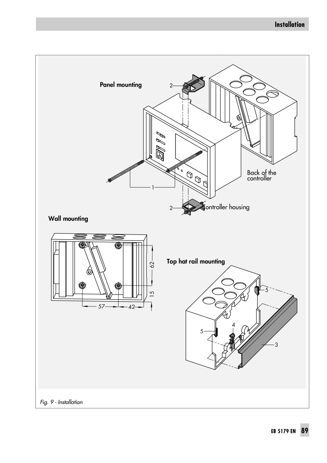 Samson Panel mounting, Back of the, controller, Controller housing, Wall mounting, Top hat rail mounting, EB 5179 EN 
