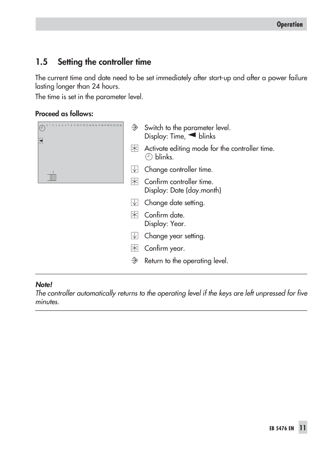 Samson 5476 manual Setting the controller time 