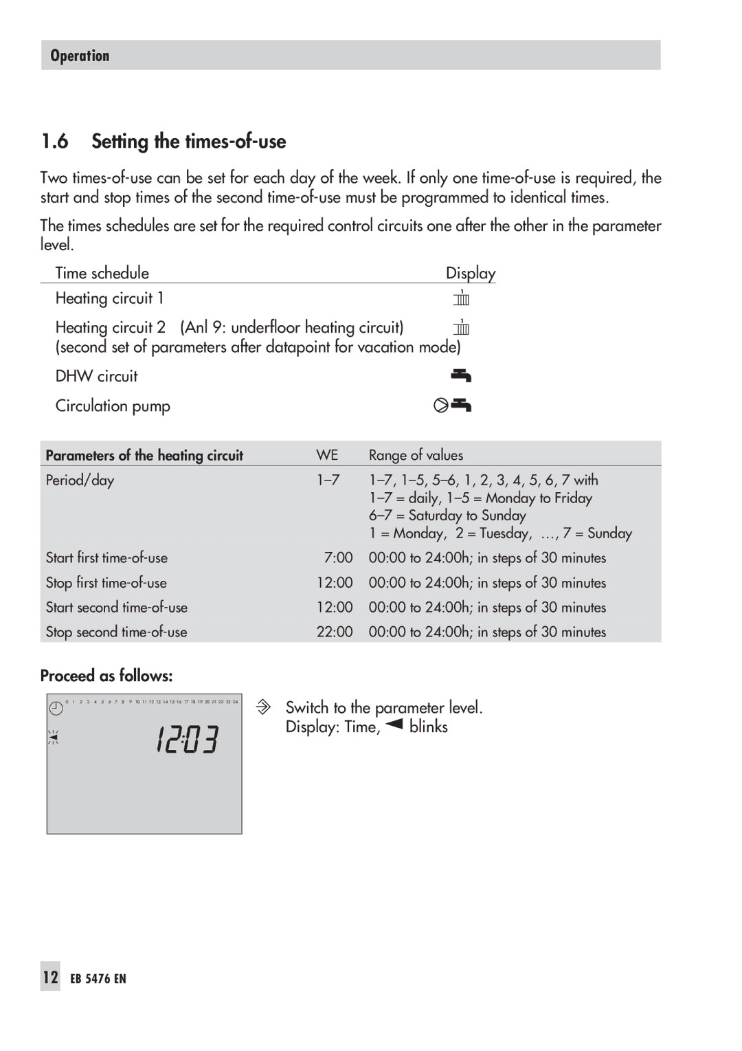 Samson 5476 manual Setting the times-of-use, Heating circuit 