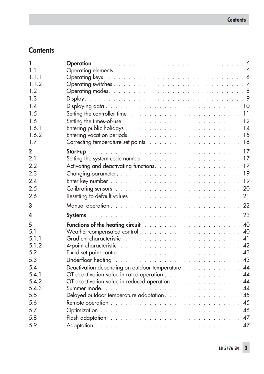 Samson 5476 manual Contents 