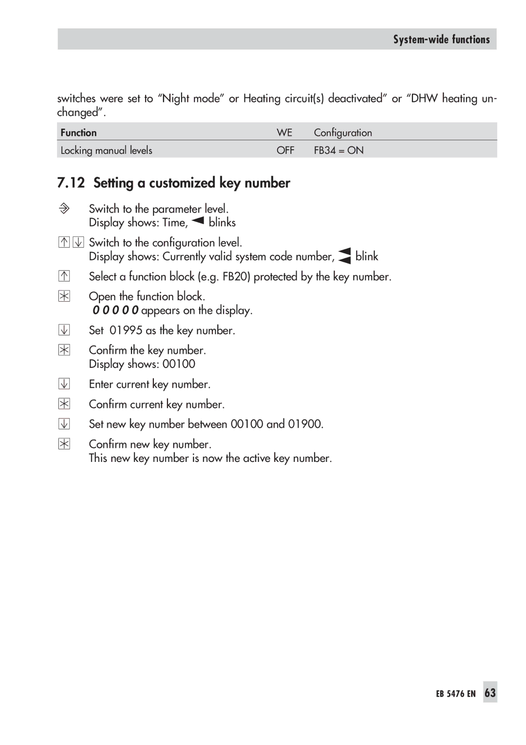 Samson 5476 manual Setting a customized key number 