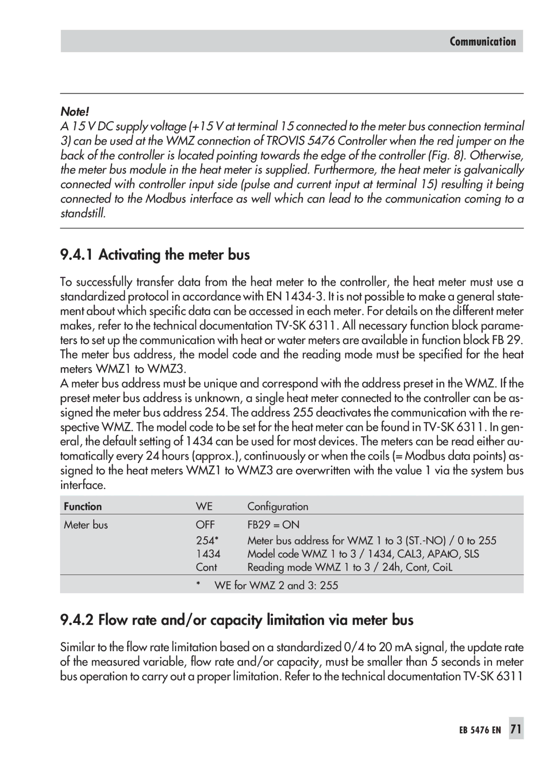 Samson 5476 manual Activating the meter bus, Flow rate and/or capacity limitation via meter bus 