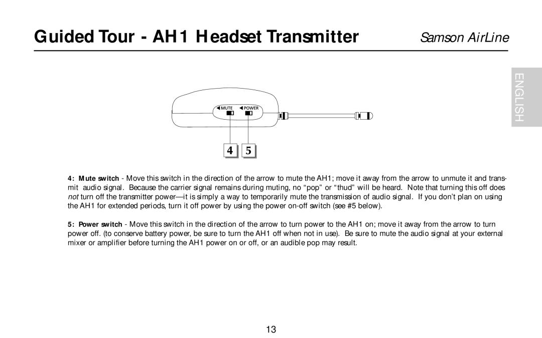 Samson AH1/QE, AH1/35X, AH1/QV owner manual Guided Tour AH1 Headset Transmitter 