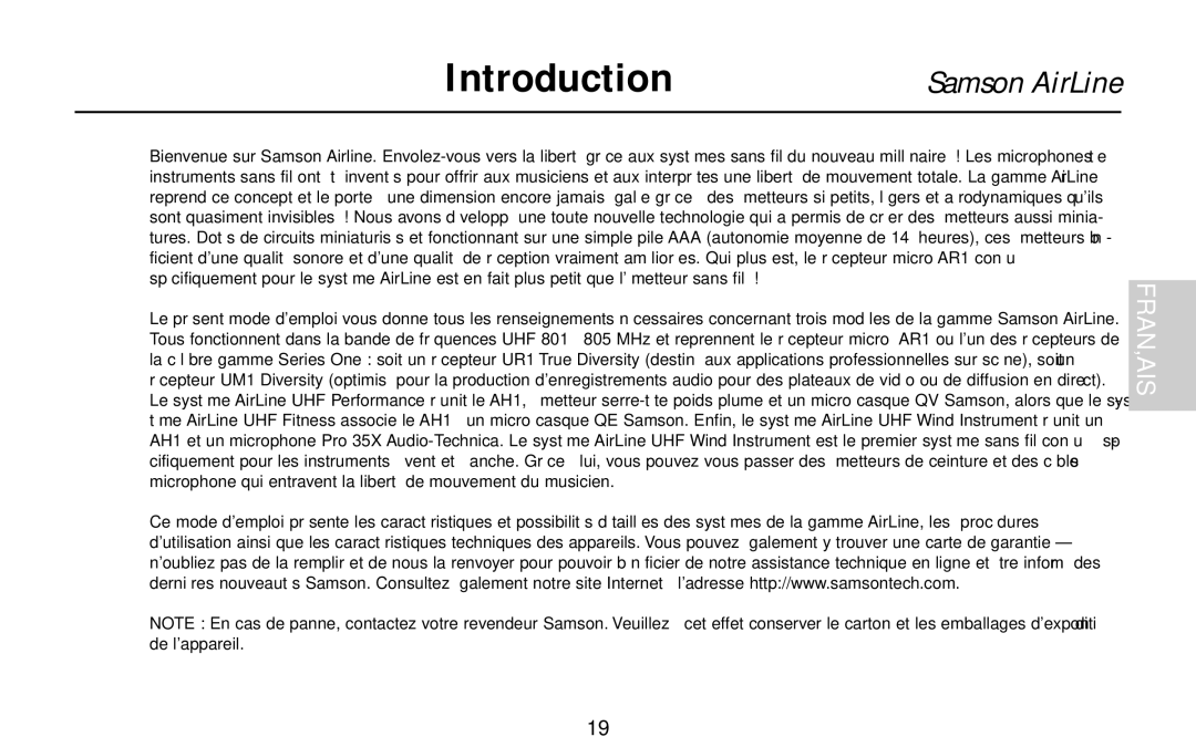 Samson AH1/QE, AH1/35X, AH1/QV owner manual Français 