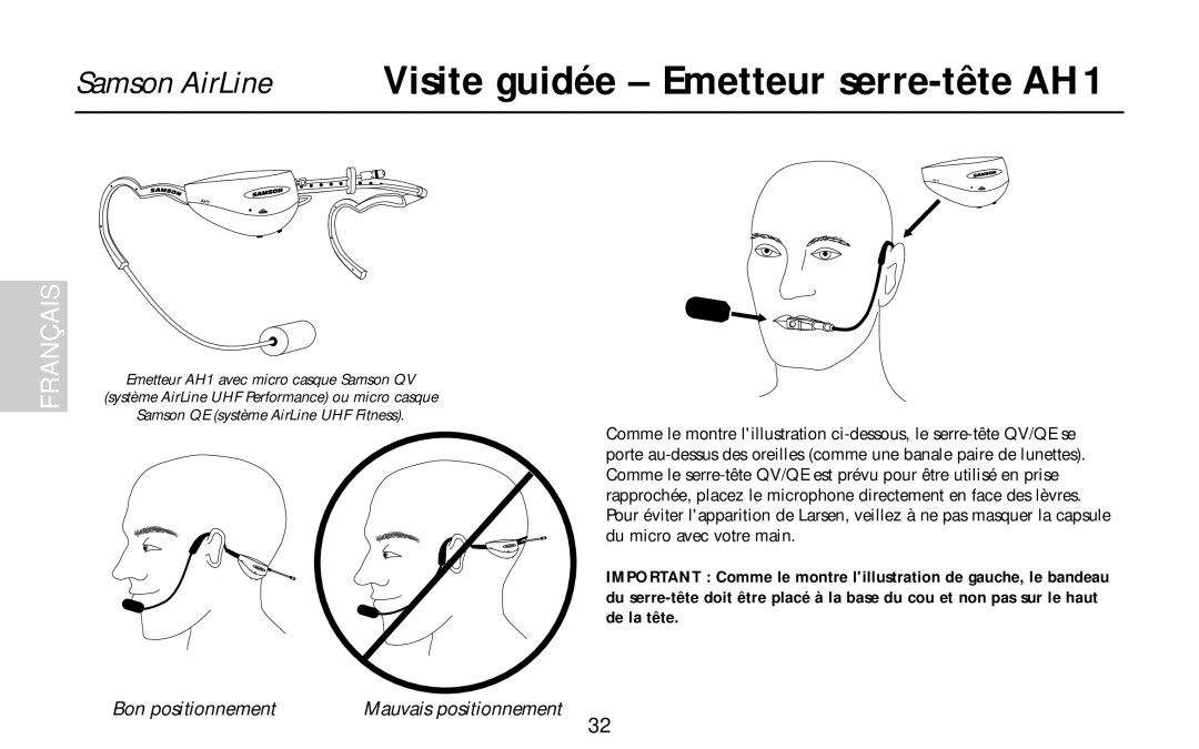 Samson AH1/35X, AH1/QE, AH1/QV owner manual Bon positionnement 