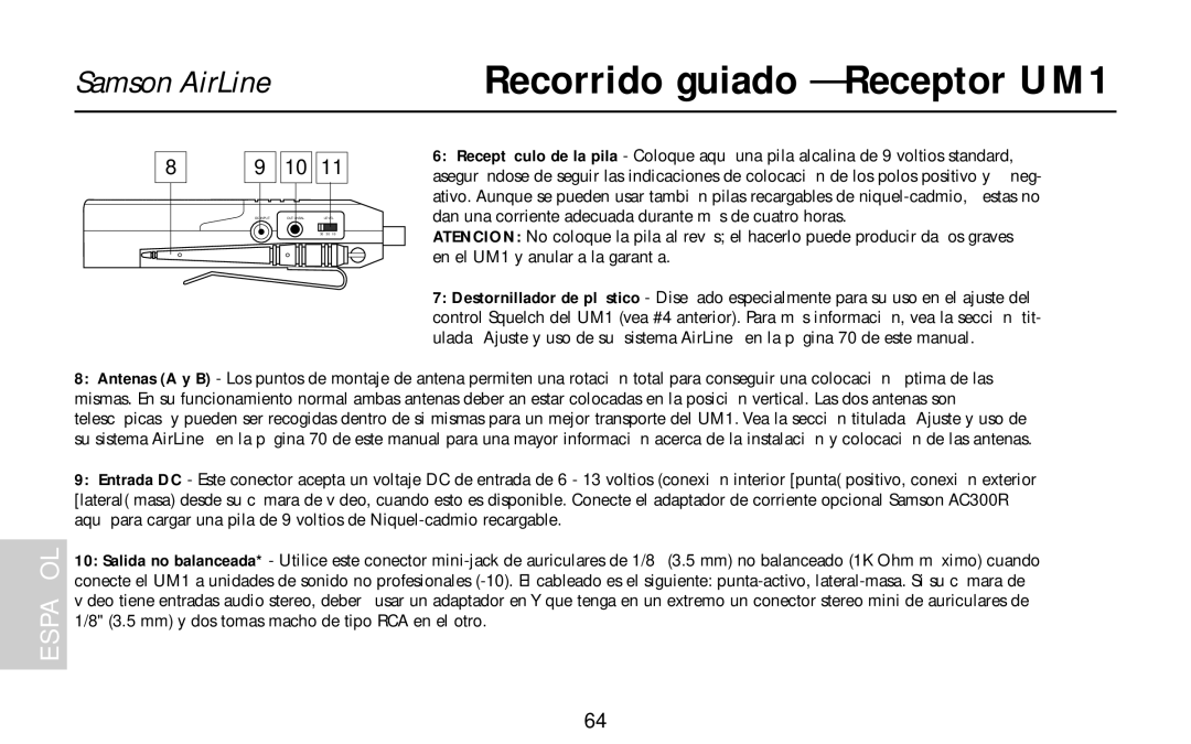 Samson AH1/QE, AH1/35X, AH1/QV owner manual Recorrido guiado Receptor UM1 