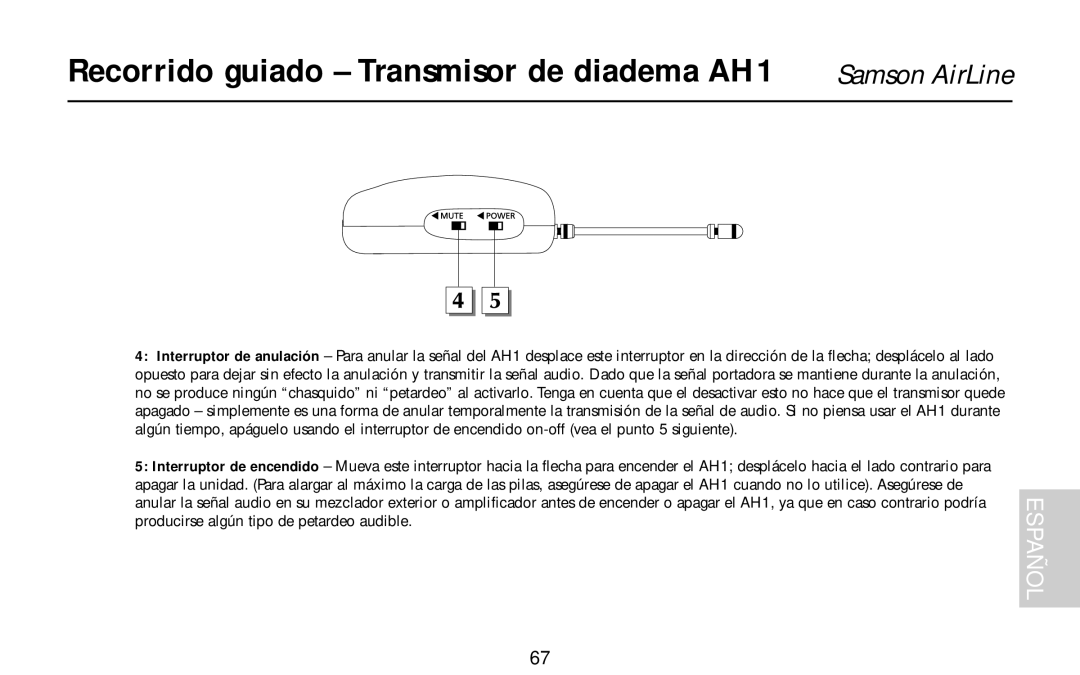 Samson AH1/QE, AH1/35X, AH1/QV owner manual Recorrido guiado Transmisor de diadema AH1 